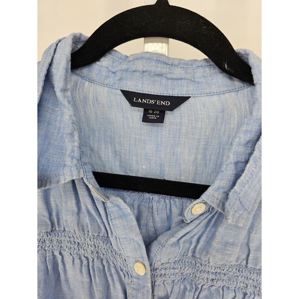 Lands End womens Sz XXL (18-20) Long Sleeve Button Up Linen Shirt Light Blue - Picture 3 of 5